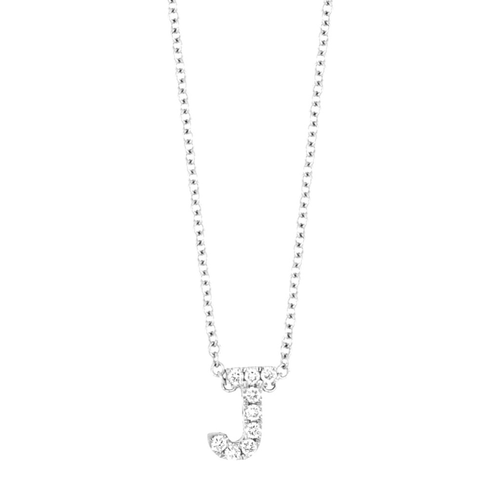 New Bony Levy 18kt White Gold J Initial Diamond Pendant Necklace 18"
